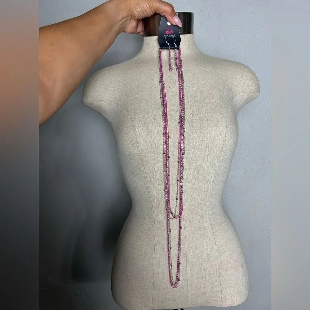Paparazzi Pink Layered Necklace and Earrings Set